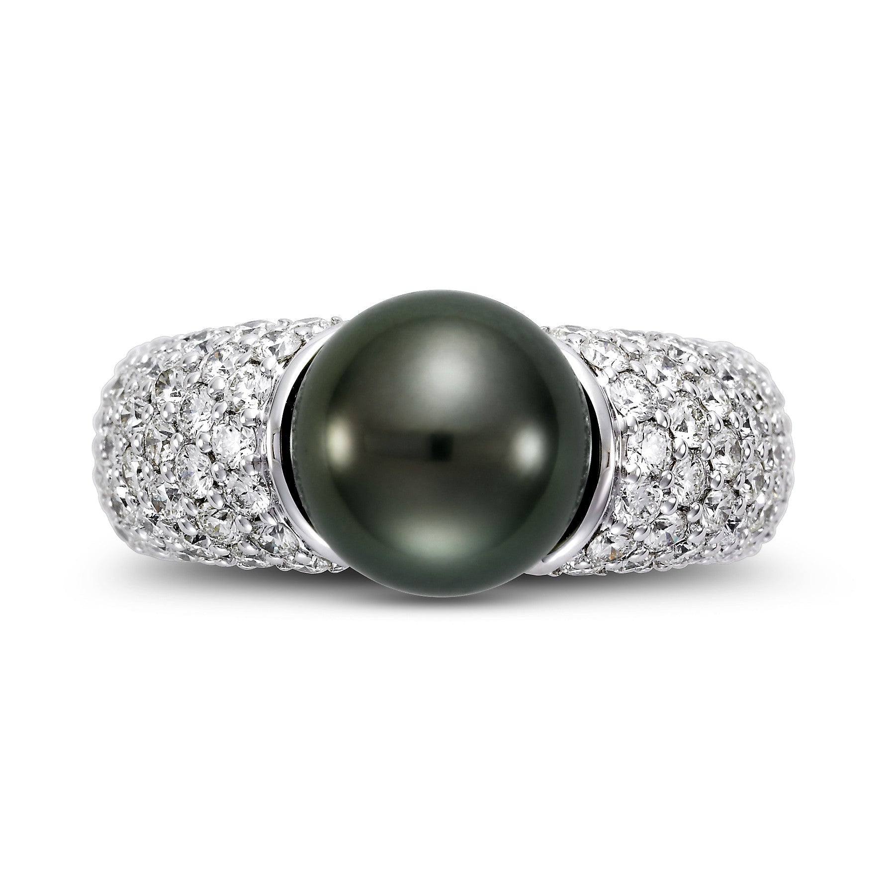 14K White Gold Black Tahitian Pearl and Pave Diamond Ring - Isaac Westman - 3 14K White Gold Black Tahitian Pearl and Pave Diamond Ring - Isaac Westman - 3