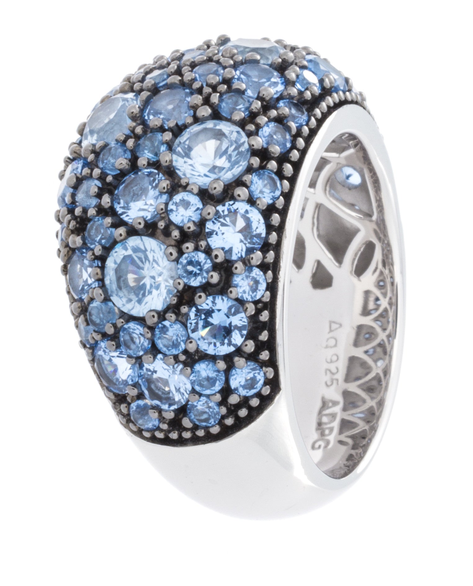 Rhodium Plated 925 Sterling Silver Fashion Ring With Blue Spinel Stones - Isaac Westman - 3 Rhodium Plated 925 Sterling Silver Fashion Ring With Blue Spinel Stones - Isaac Westman - 3