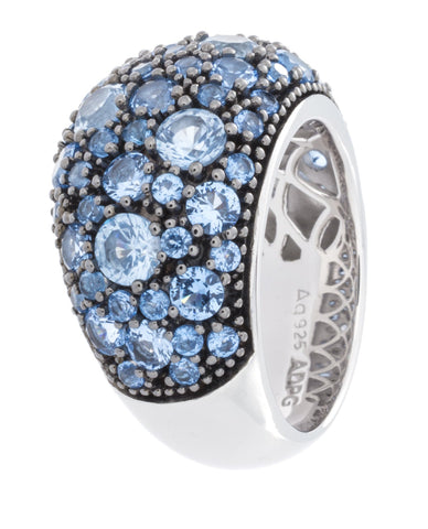 Rhodium Plated 925 Sterling Silver Fashion Ring With Blue Spinel Stones - Isaac Westman - 3 Rhodium Plated 925 Sterling Silver Fashion Ring With Blue Spinel Stones - Isaac Westman - 3