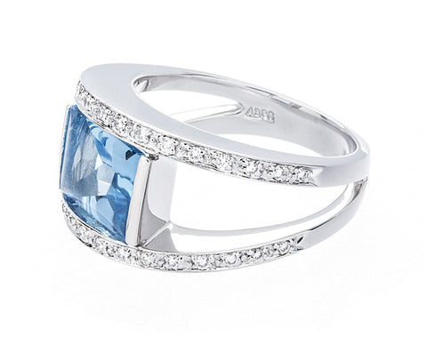 Diamond & Blue Topaz Gold Ring - Isaac Westman - 2 Diamond & Blue Topaz Gold Ring - Isaac Westman - 2