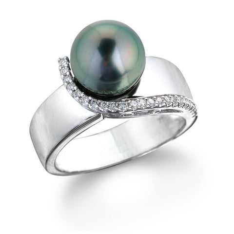 Black Tahitian Cultured Pearl & Diamond Ring Black Tahitian Cultured Pearl & Diamond Ring