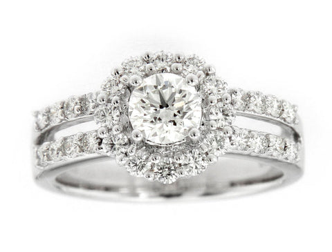 Platinum Round Brilliant Diamond Halo Engagement Ring
