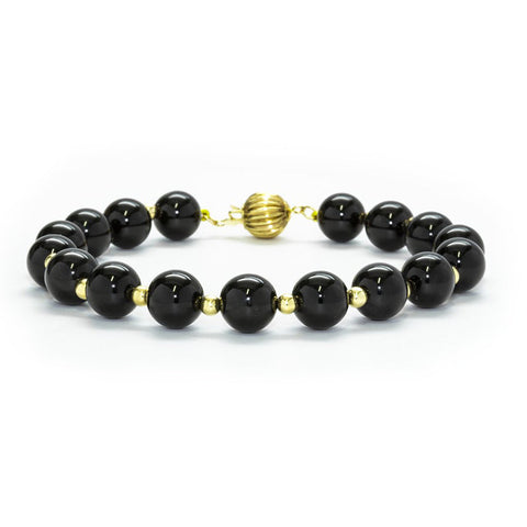 8mm Polished Black Onyx & 14K Gold Bracelet 8mm Polished Black Onyx & 14K Gold Bracelet