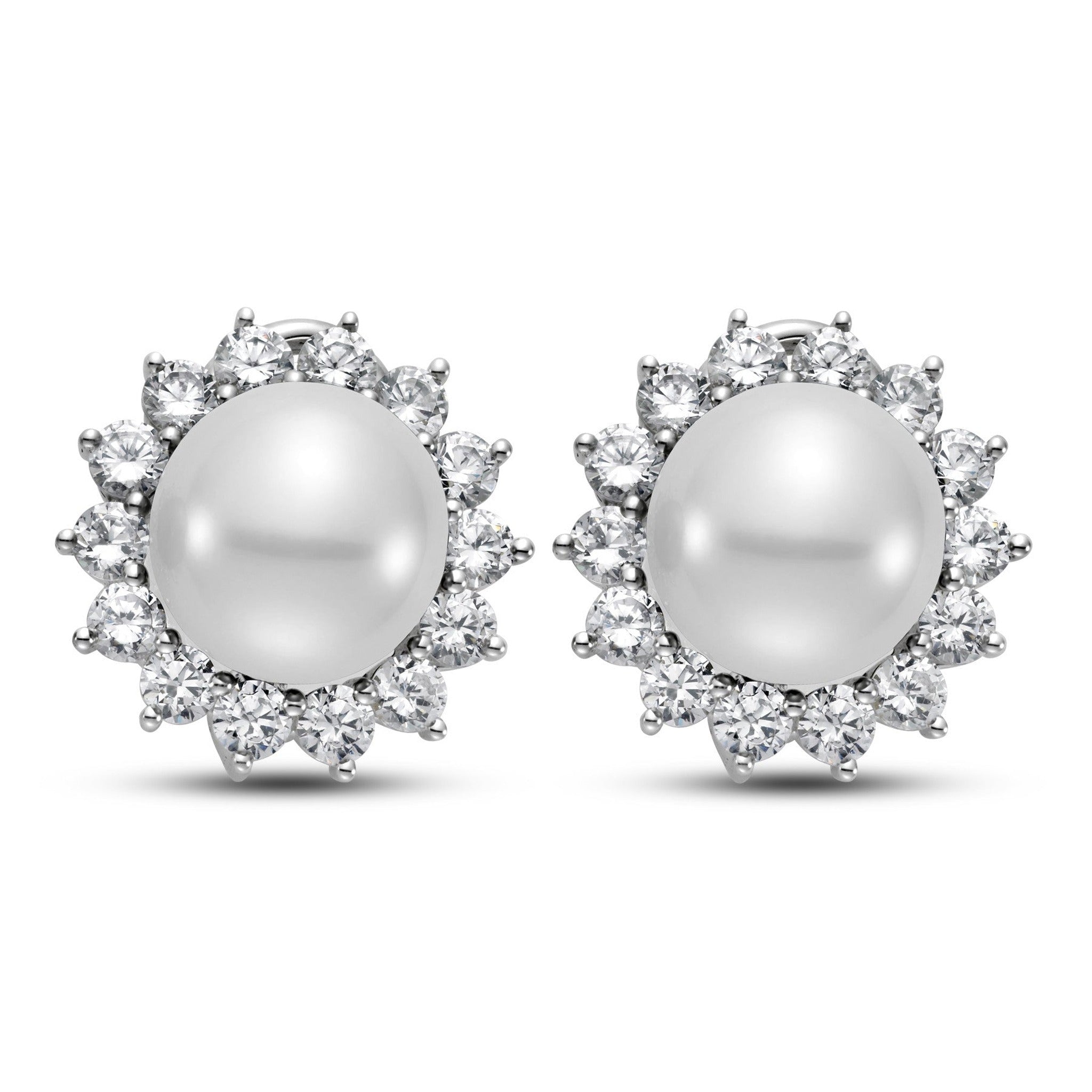White South Sea pearl earrings with diamond accents by ISAAC WESTMAN®, featuring 10-5-11-5mm pearls and 2-3 ct tw diamonds.