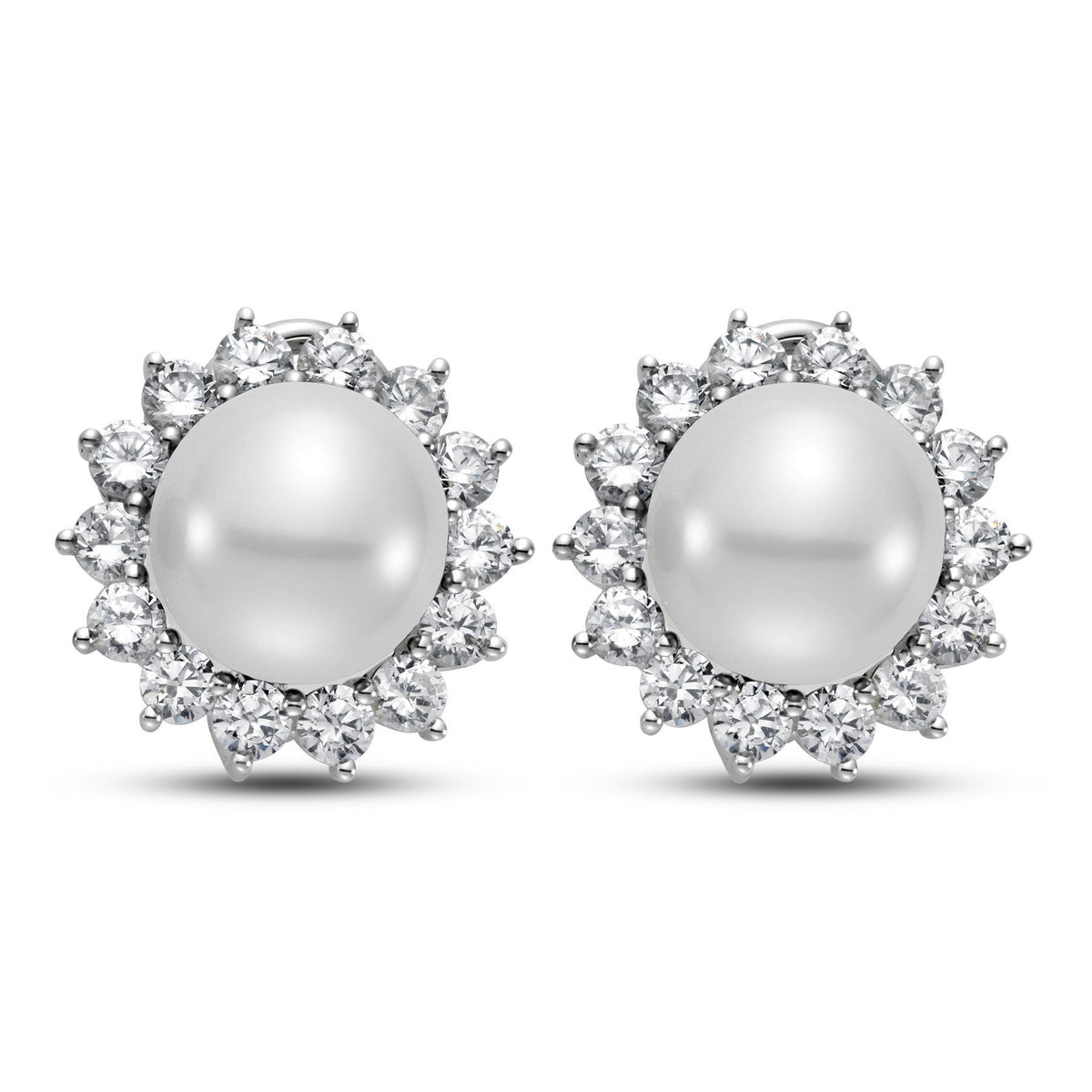 White South Sea pearl earrings with diamond accents by ISAAC WESTMAN®, featuring 10-5-11-5mm pearls and 2-3 ct tw diamonds.