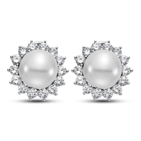 White South Sea pearl earrings with diamond accents by ISAAC WESTMAN®, featuring 10-5-11-5mm pearls and 2-3 ct tw diamonds.