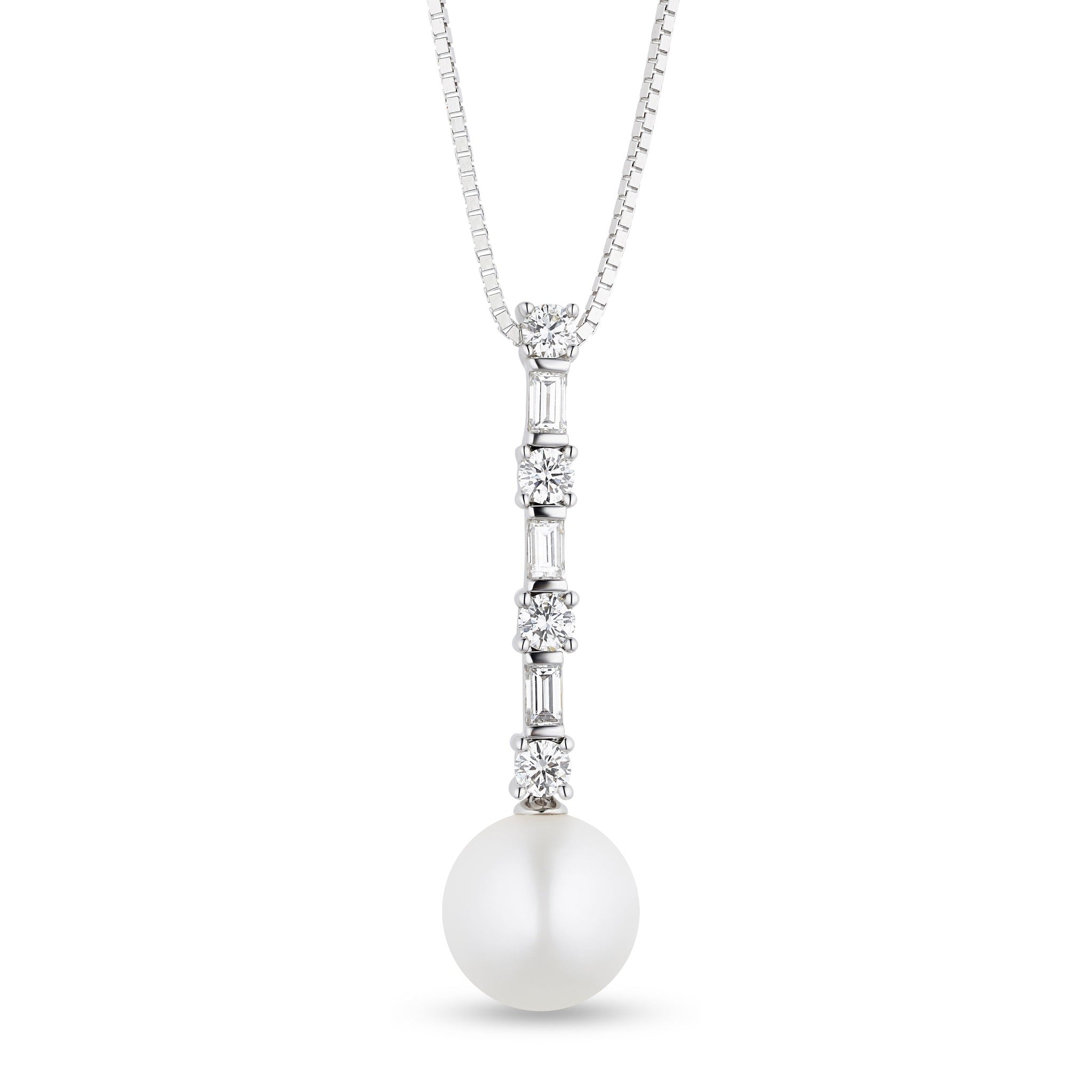 14k gold pendant with a diamond and freshwater pearl, featuring elegant design by ISAAC WESTMAN®.