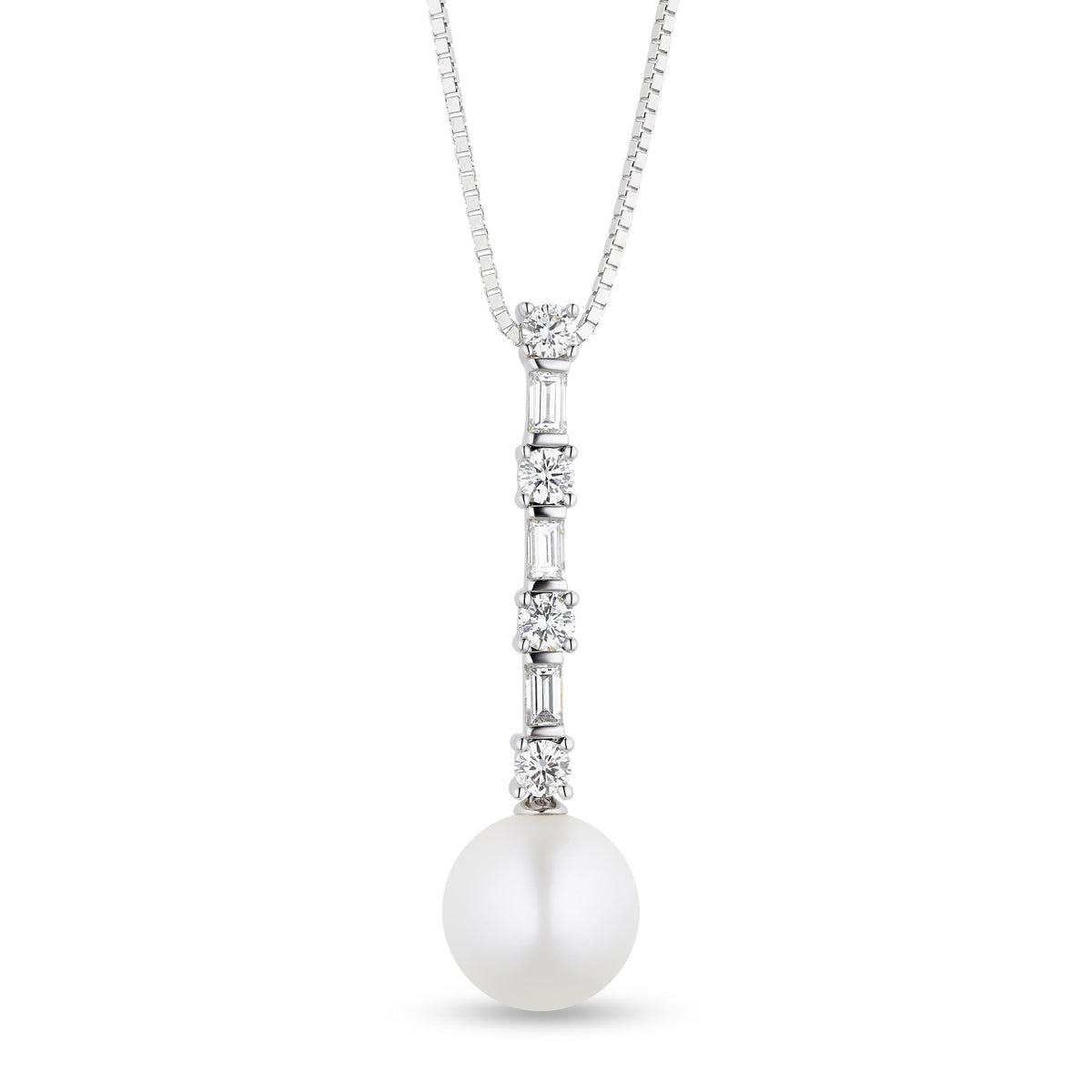 14k gold pendant with a diamond and freshwater pearl, featuring elegant design by ISAAC WESTMAN®.
