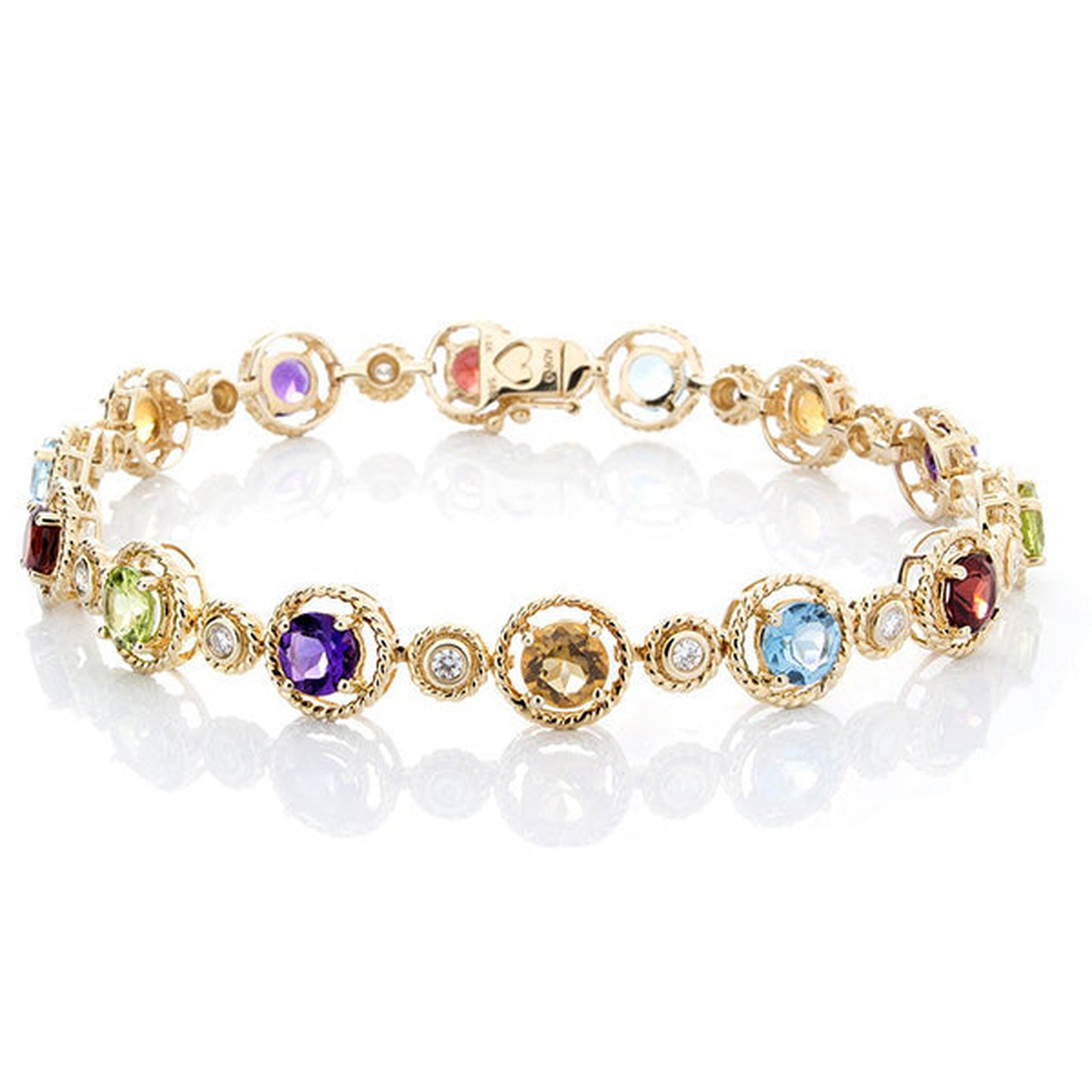 Isaac Westman 7.5-inch gold bracelet with diamonds and semi-precious gemstones, showcasing sparkling stones and intricate design.
