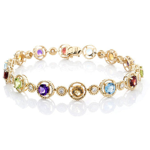 Isaac Westman 7.5-inch gold bracelet with diamonds and semi-precious gemstones, showcasing sparkling stones and intricate design.