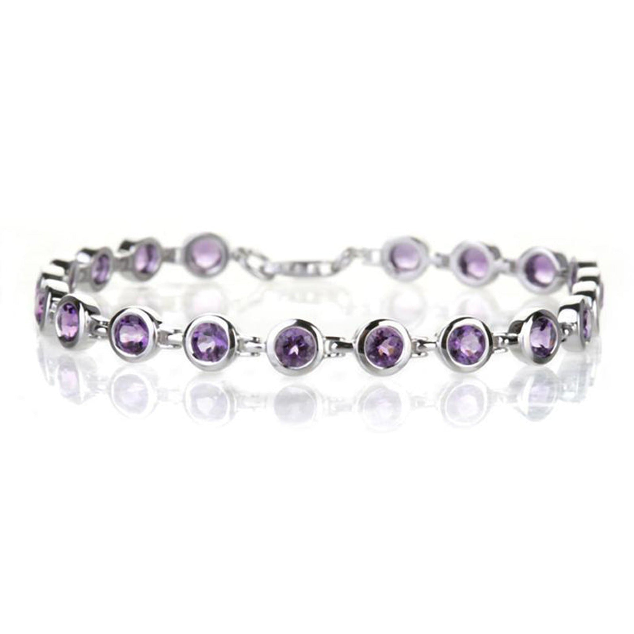 Isaac Westman® 14k white gold amethyst bracelet featuring a string of polished purple amethyst gemstones.
