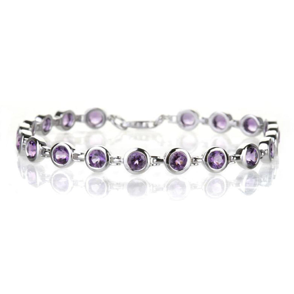 Isaac Westman® 14k white gold amethyst bracelet featuring a string of polished purple amethyst gemstones.