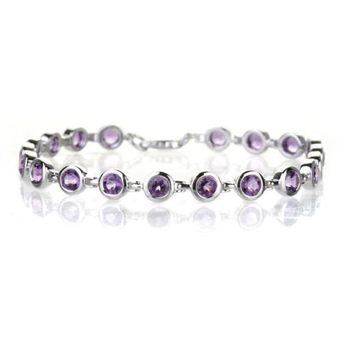 Isaac Westman® 14k white gold amethyst bracelet featuring a string of polished purple amethyst gemstones.