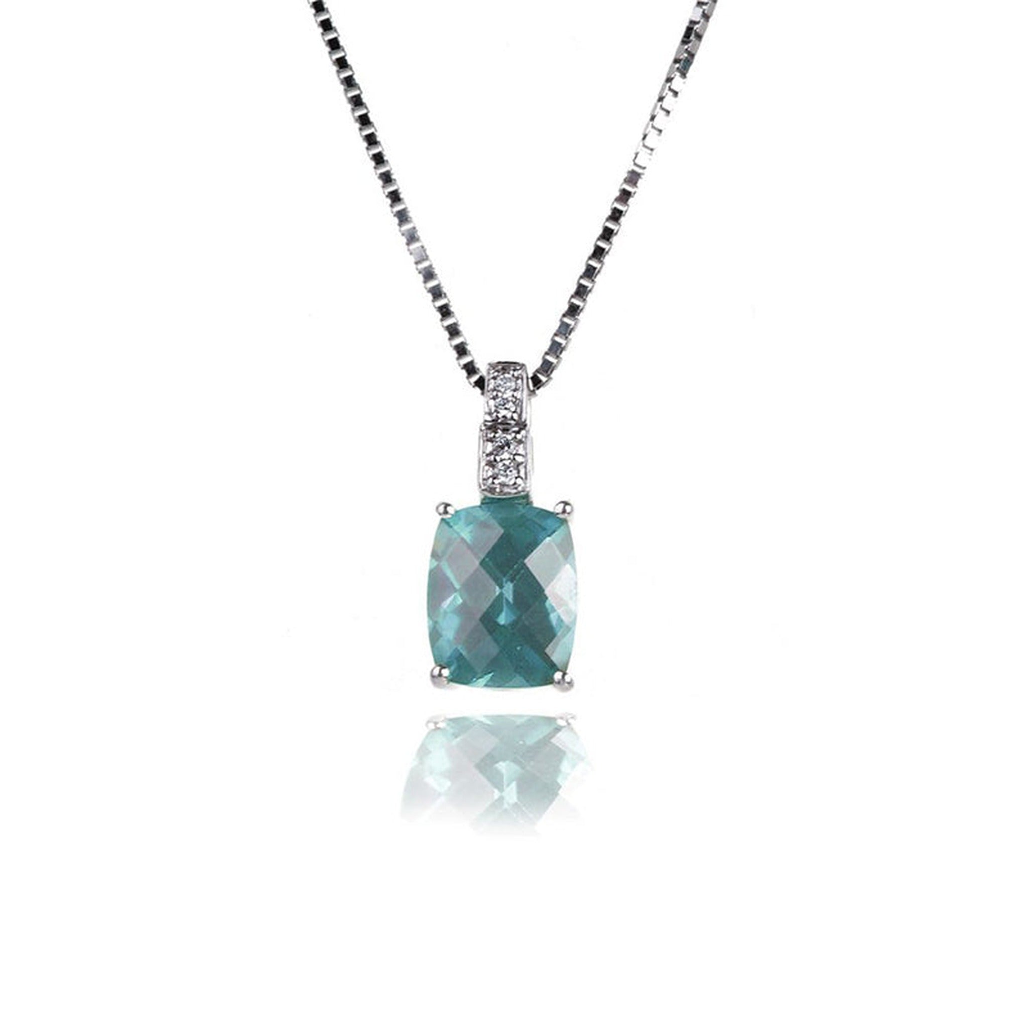 14k white gold aquamarine pendant with diamonds, featuring a vibrant aquamarine gemstone and sparkling diamond accents.