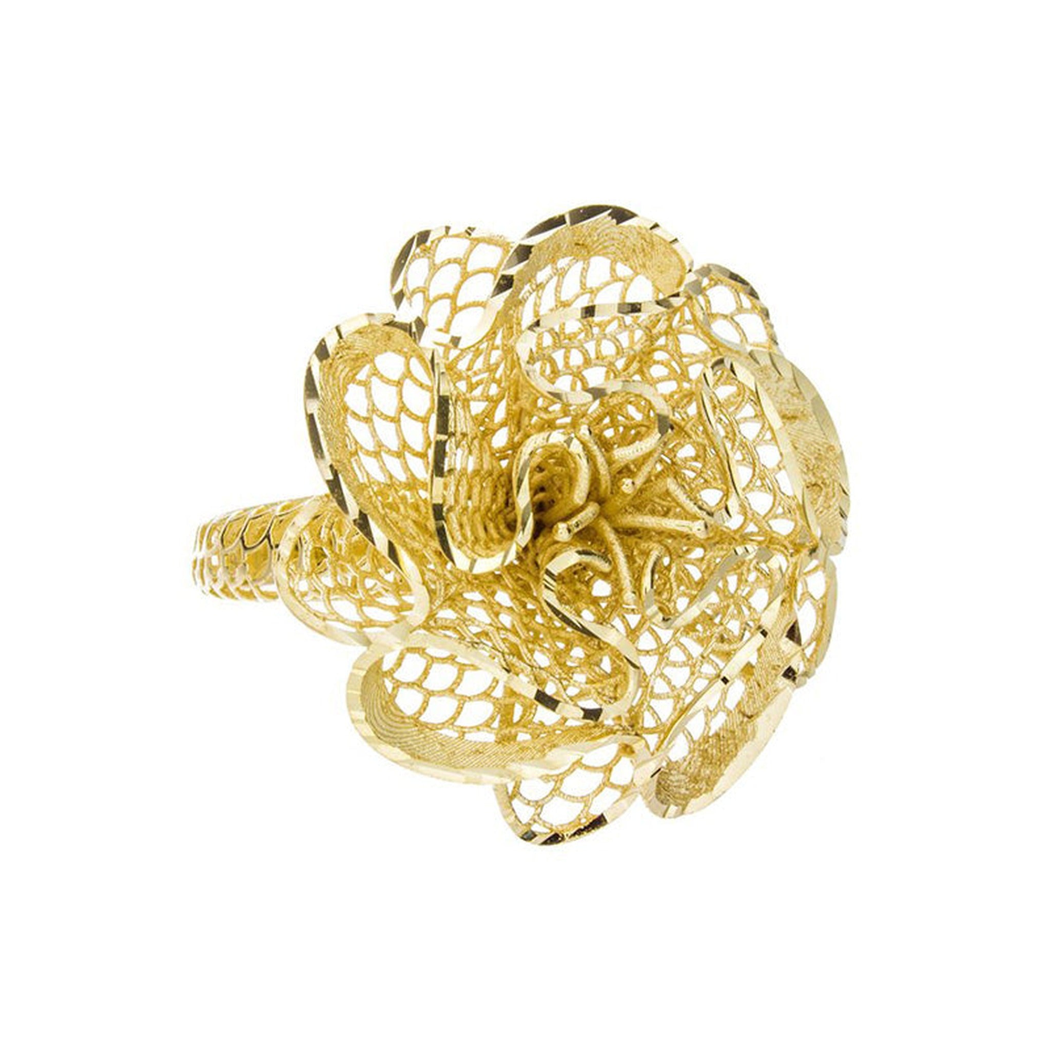 Yellow gold flower ring by Isaac Westman featuring a delicate floral design in 14k yellow gold.