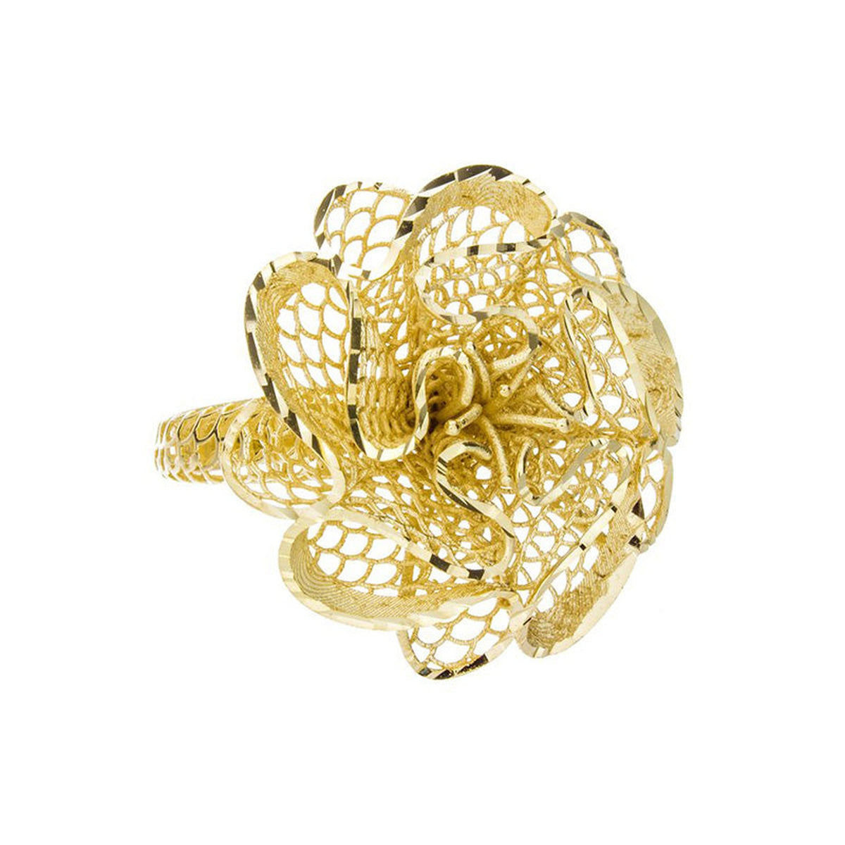 Yellow gold flower ring by Isaac Westman featuring a delicate floral design in 14k yellow gold.