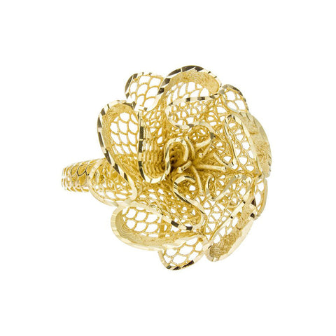 Yellow gold flower ring by Isaac Westman featuring a delicate floral design in 14k yellow gold.