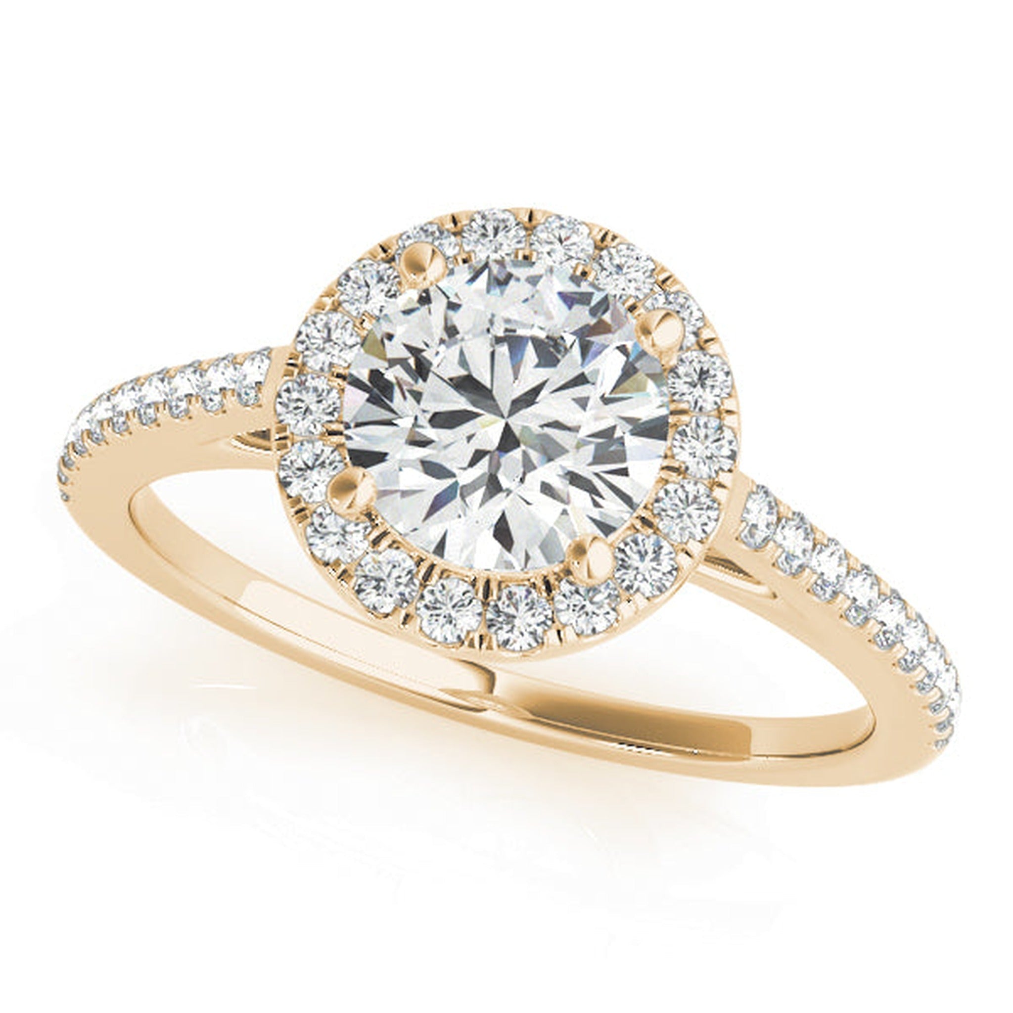Halo diamond engagement ring by ISAAC WESTMAN®, featuring a central diamond surrounded by a halo of smaller diamonds.