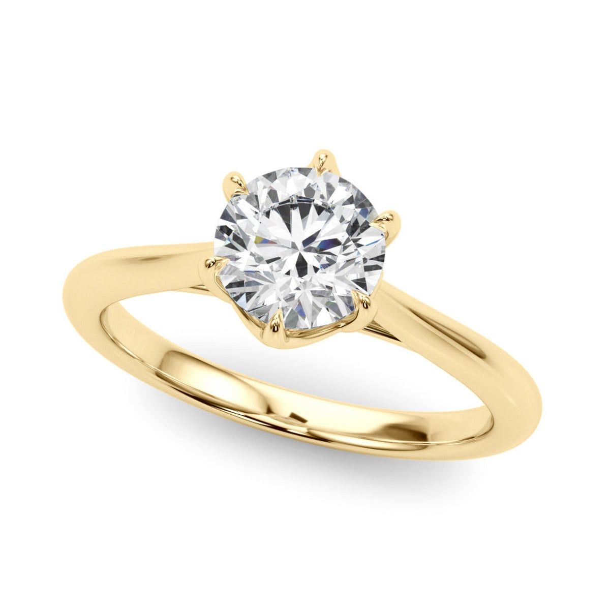 Isaac Westman® 6 Prong Solitaire Diamond Engagement Ring showcasing a single sparkling diamond on a sleek band.