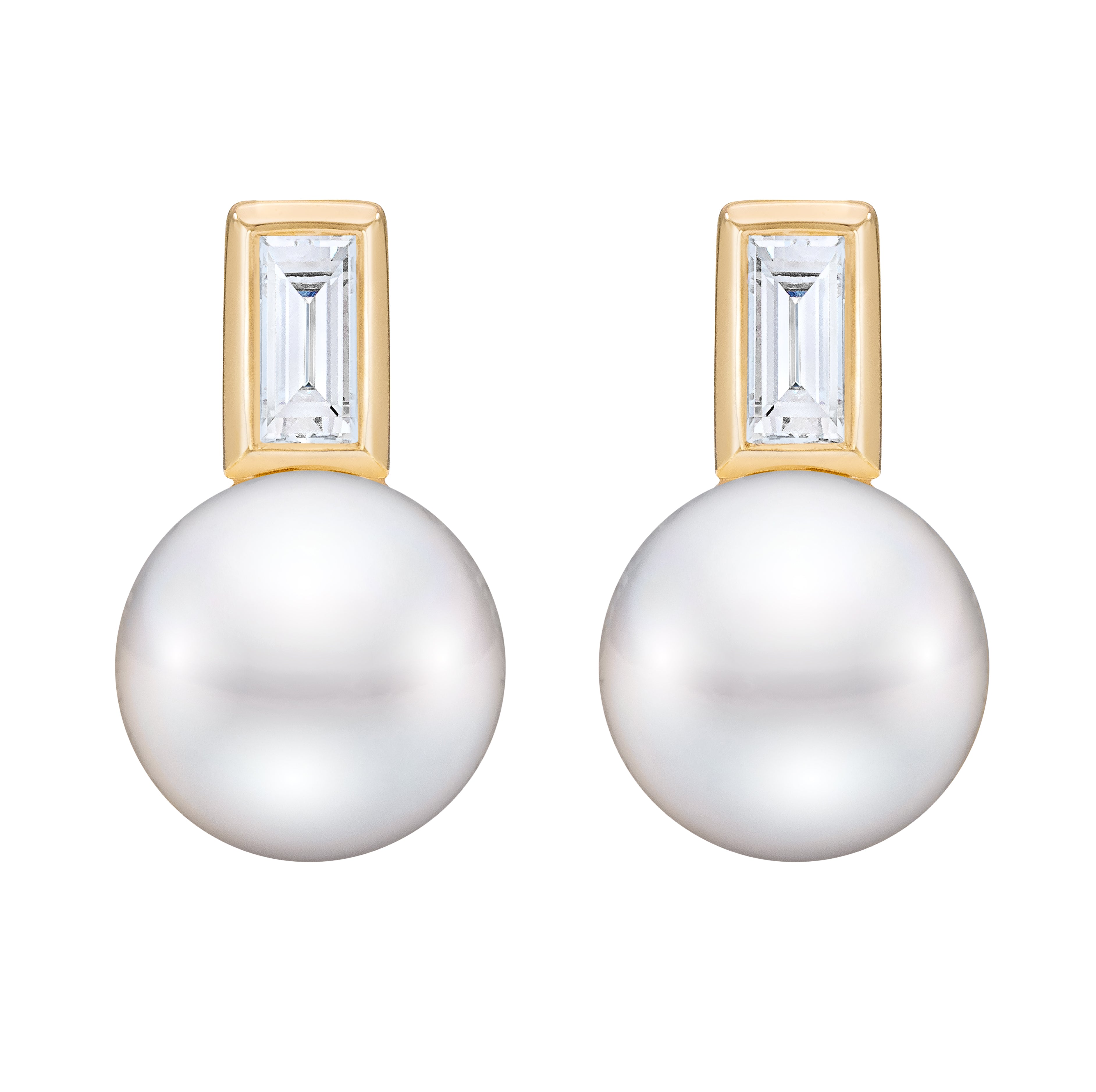 ISAAC WESTMAN® luxury diamond and freshwater pearl drop earrings in 14K yellow gold