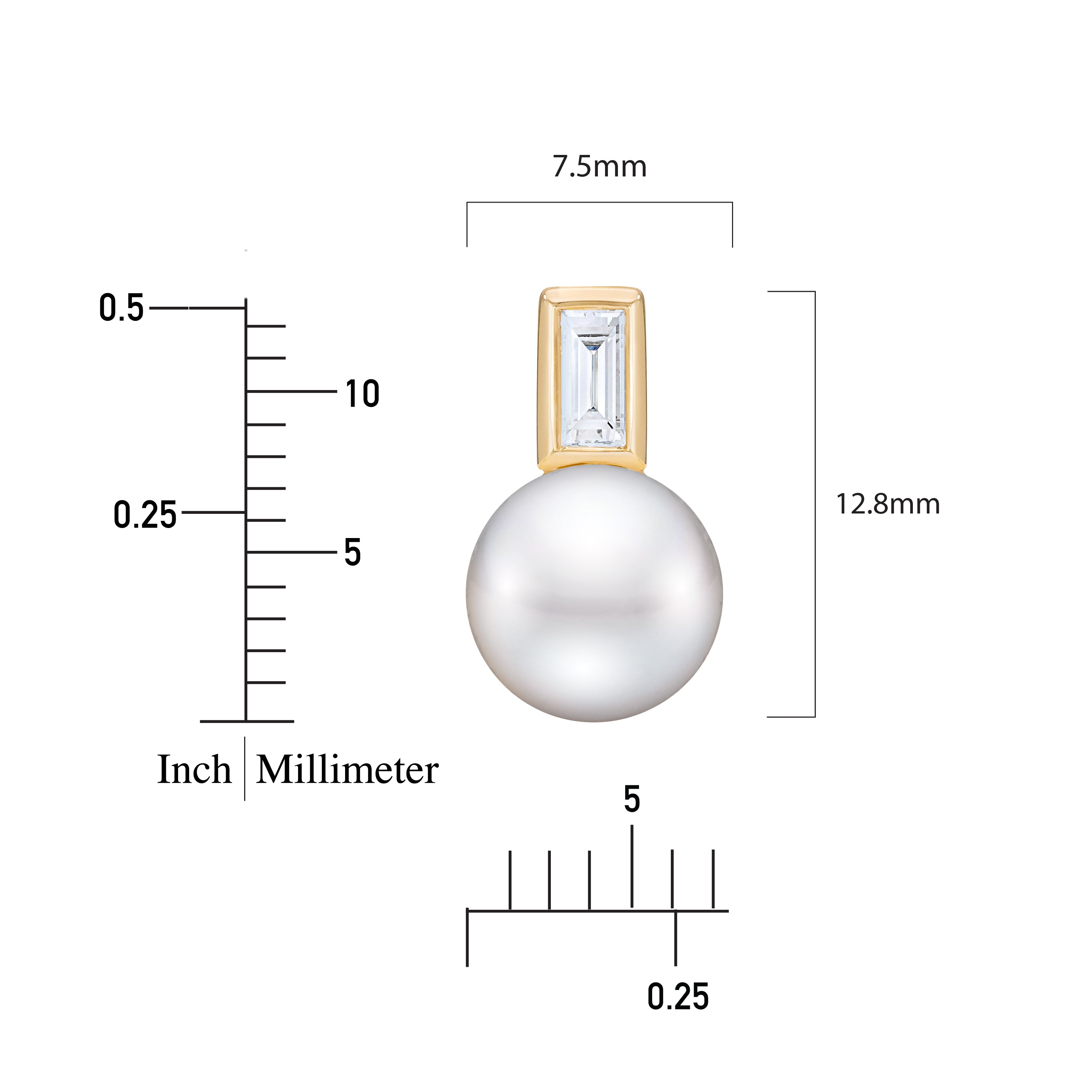 Bezel-set baguette diamonds accenting lustrous 7.5-8mm freshwater pearls ruler