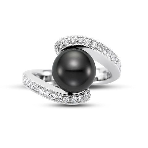 Exquisite Tahitian Pearl & Diamond Halo Ring in 14K White Gold | ISAAC WESTMAN®