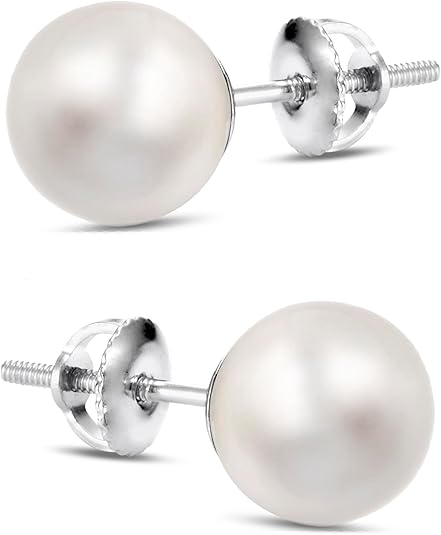 Pair of pearl stud earrings with 14k white gold posts on a white background | ISAAC WESTMAN®