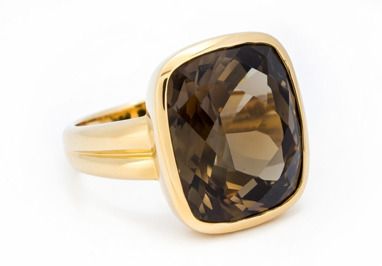 Smoky quartz gemstone in 14k yellow gold ladies ring by ISAAC WESTMAN