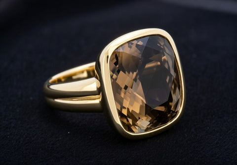 Hand-finished bezel and open gallery on Isaac Westman Smoky Quartz Ring