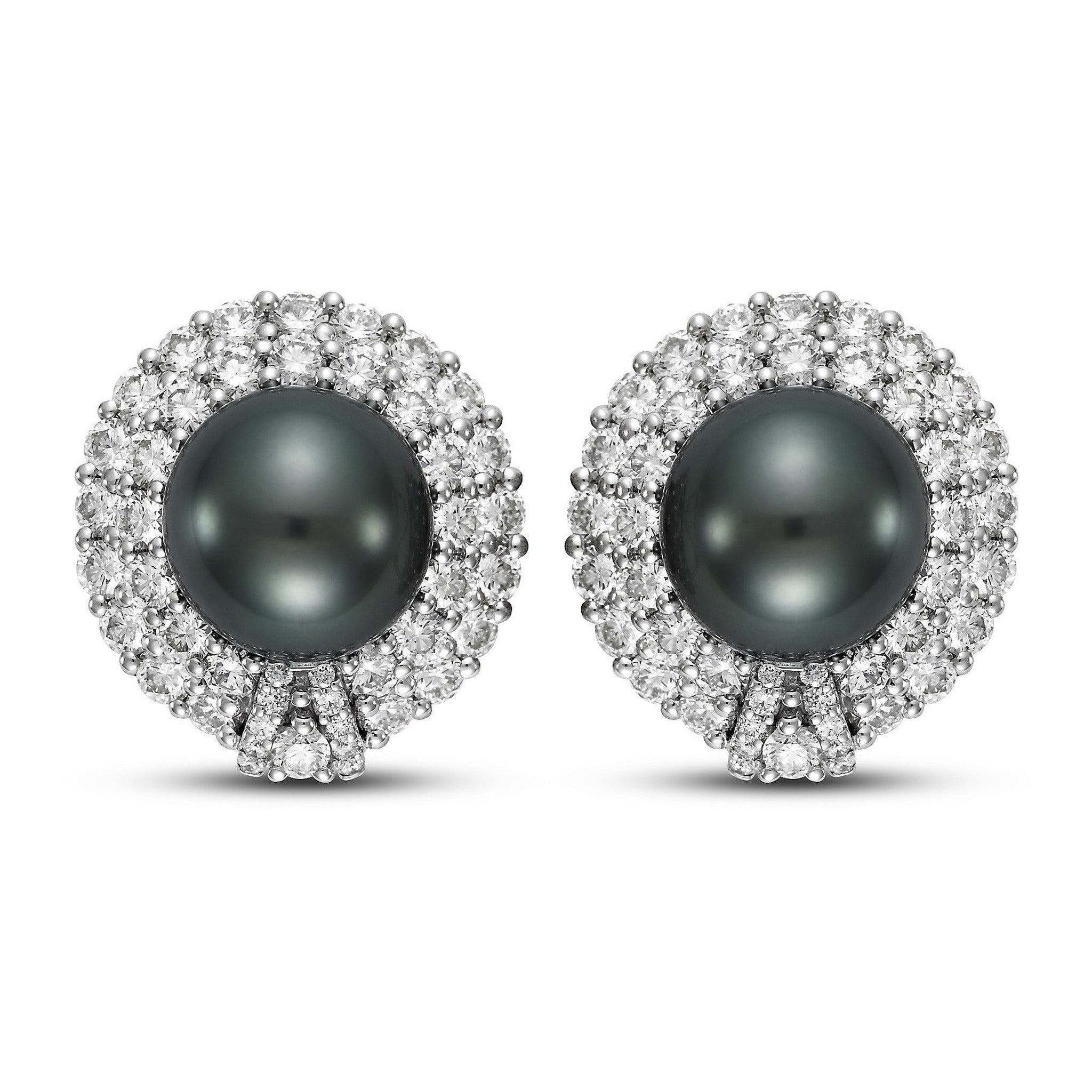 Black Tahitian pearl and 3.1 CTTW diamond earrings by Isaac Westman, featuring elegant black pearls and sparkling diamonds.