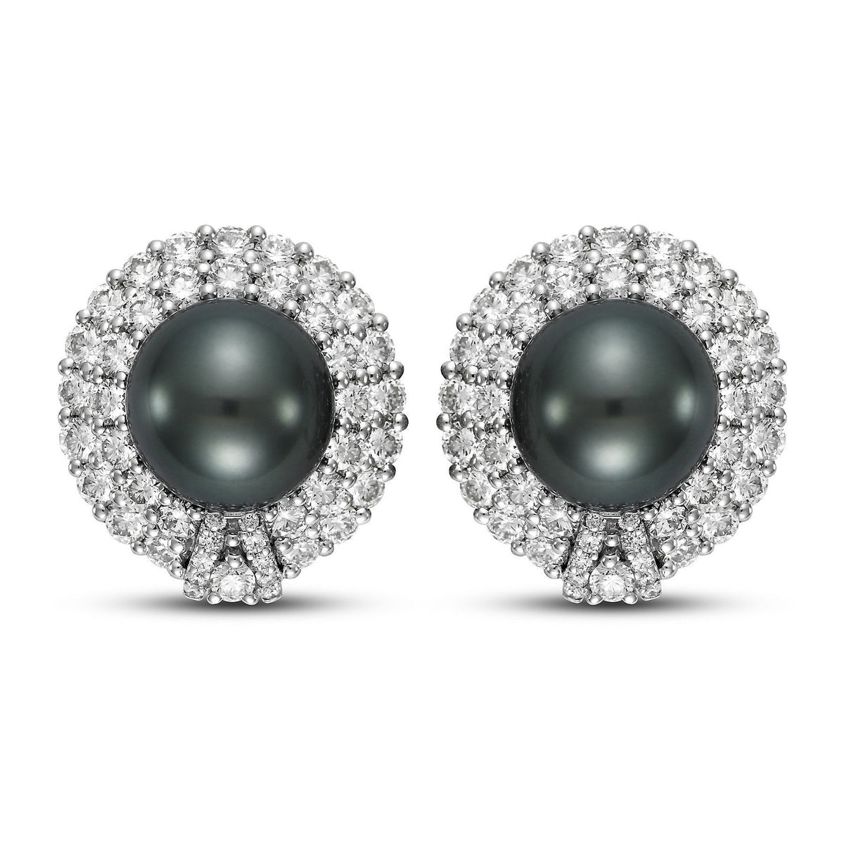 Black Tahitian pearl and 3.1 CTTW diamond earrings by Isaac Westman, featuring elegant black pearls and sparkling diamonds.