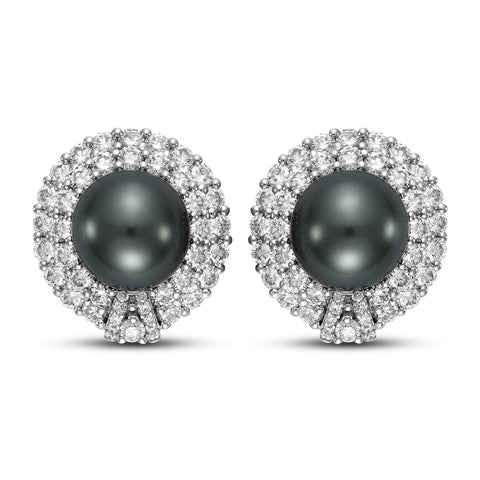 Black Tahitian pearl and 3.1 CTTW diamond earrings by Isaac Westman, featuring elegant black pearls and sparkling diamonds.