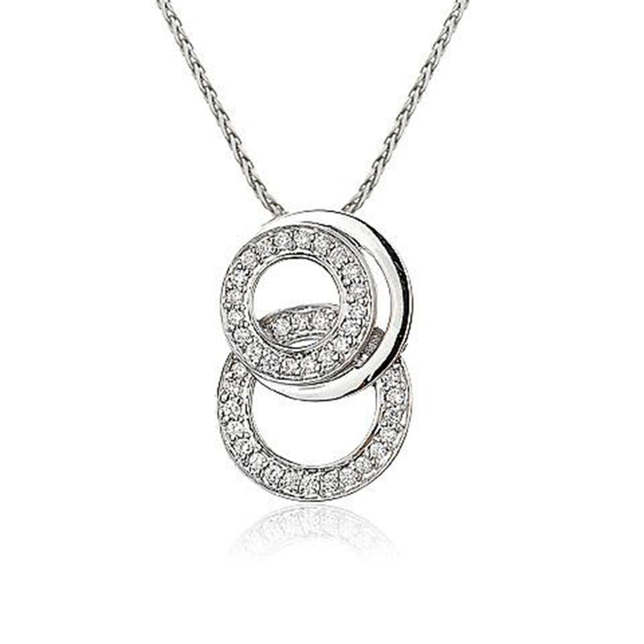 Isaac Westman double diamond pendant with a circular design featuring sparkling diamonds on a sleek pendant chain.