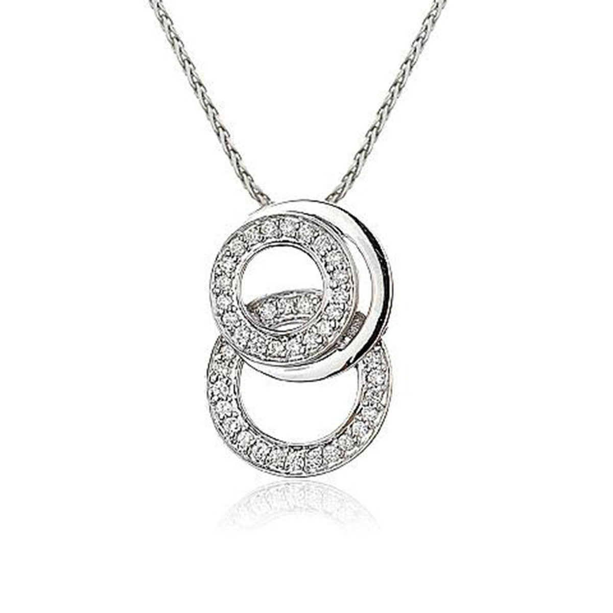 Isaac Westman double diamond pendant with a circular design featuring sparkling diamonds on a sleek pendant chain.
