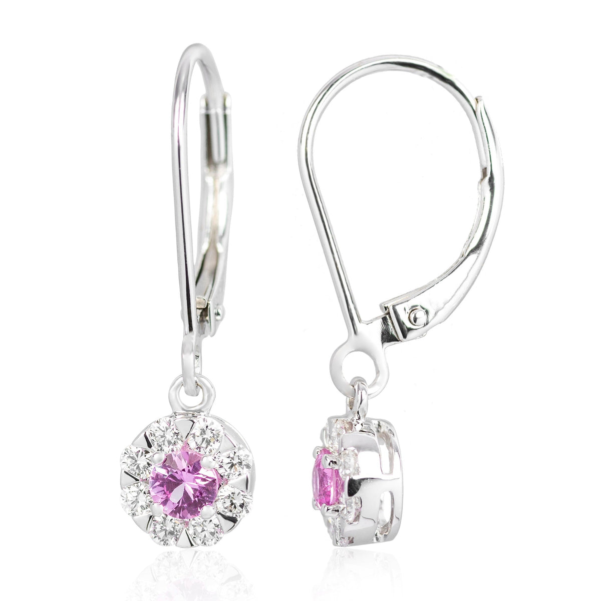 Diamond and pink sapphire dangle earrings by ISAAC WESTMAN featuring sparkling gemstones and elegant design.