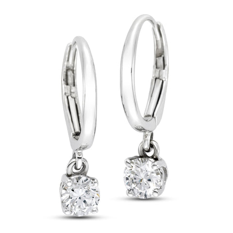 Elegant 1.0 Ctw solitaire diamond dangle earrings by ISAAC WESTMAN featuring sparkling diamonds and delicate design.