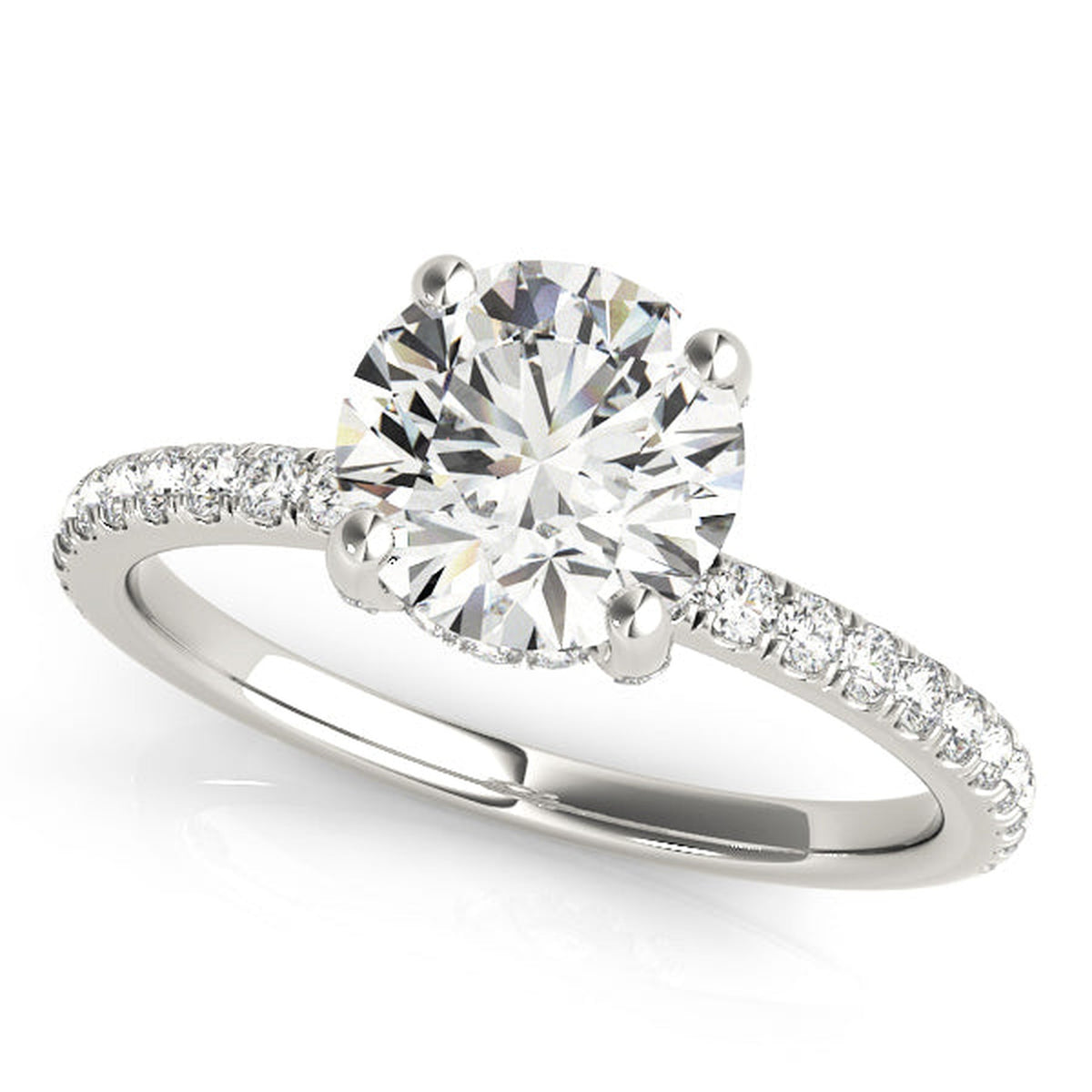 Isaac Westman® diamond engagement ring with hidden halo and sparkling center stone, elegant and detailed bridal jewelry.