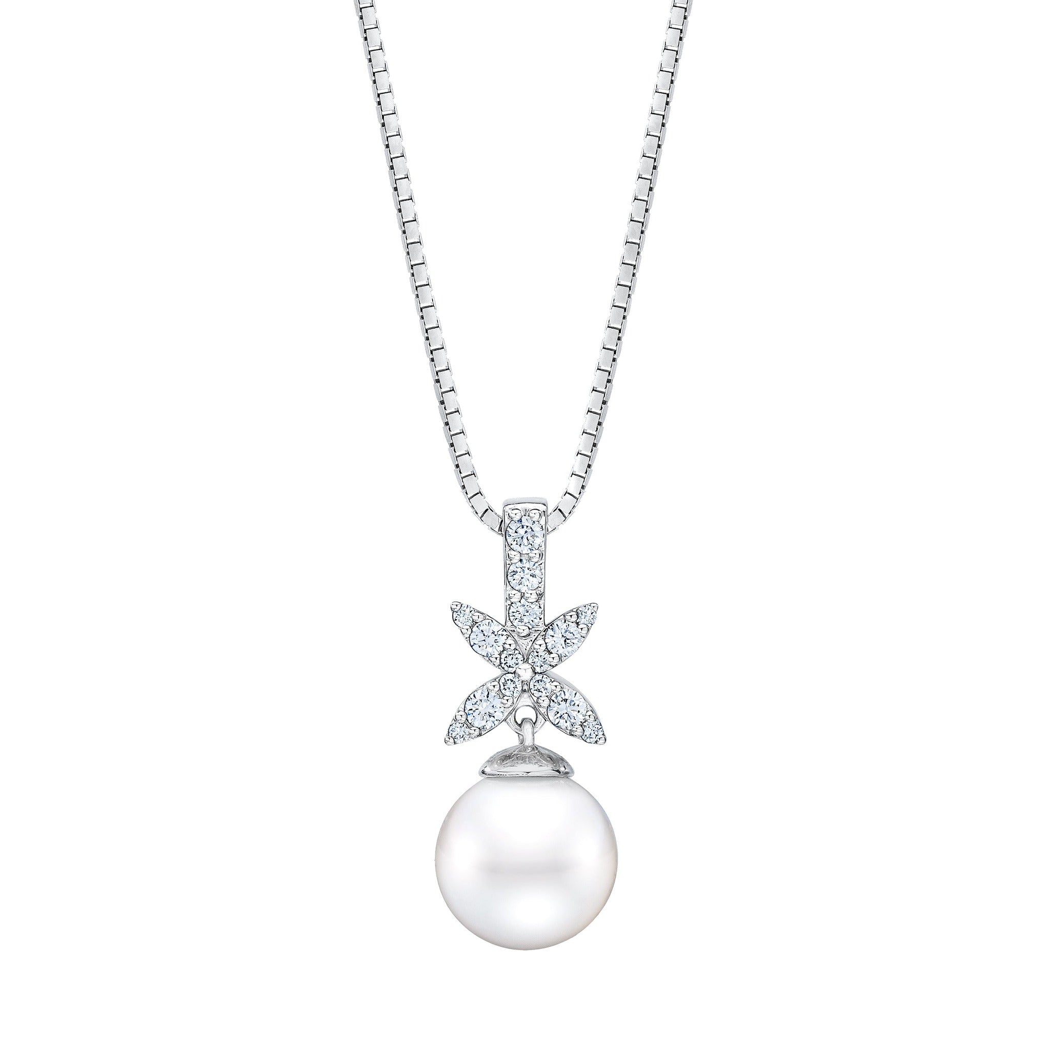 ISAAC WESTMAN diamond and freshwater pearl pendant featuring a sparkling diamond set above a lustrous freshwater pearl.