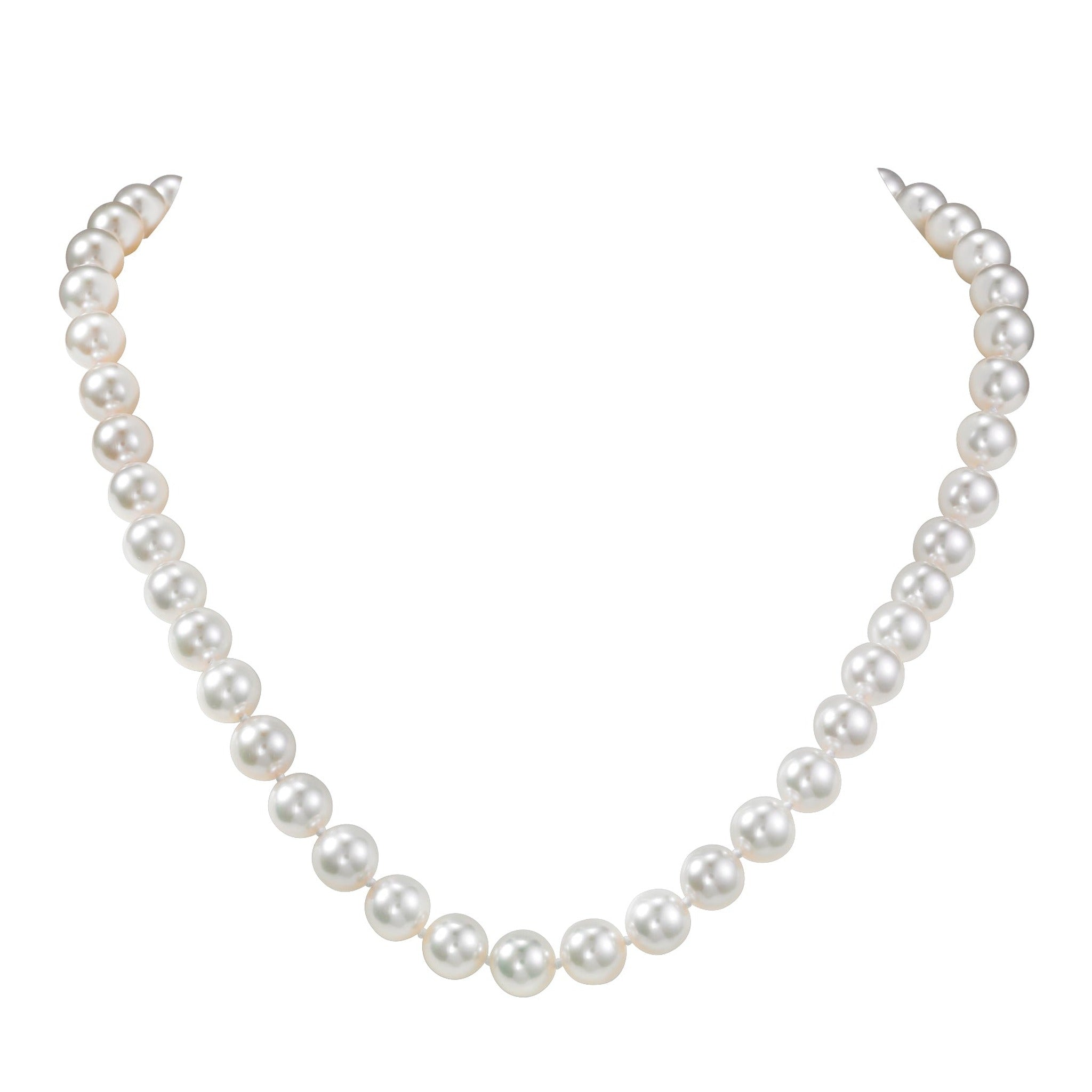 ISAAC WESTMAN® freshwater pearl necklace featuring lustrous white pearls on a delicate string, elegant jewelry accessory.