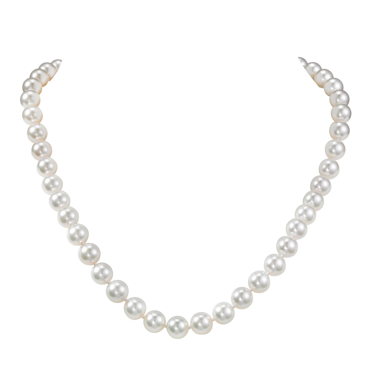 ISAAC WESTMAN® freshwater pearl necklace featuring lustrous white pearls on a delicate string, elegant jewelry accessory.