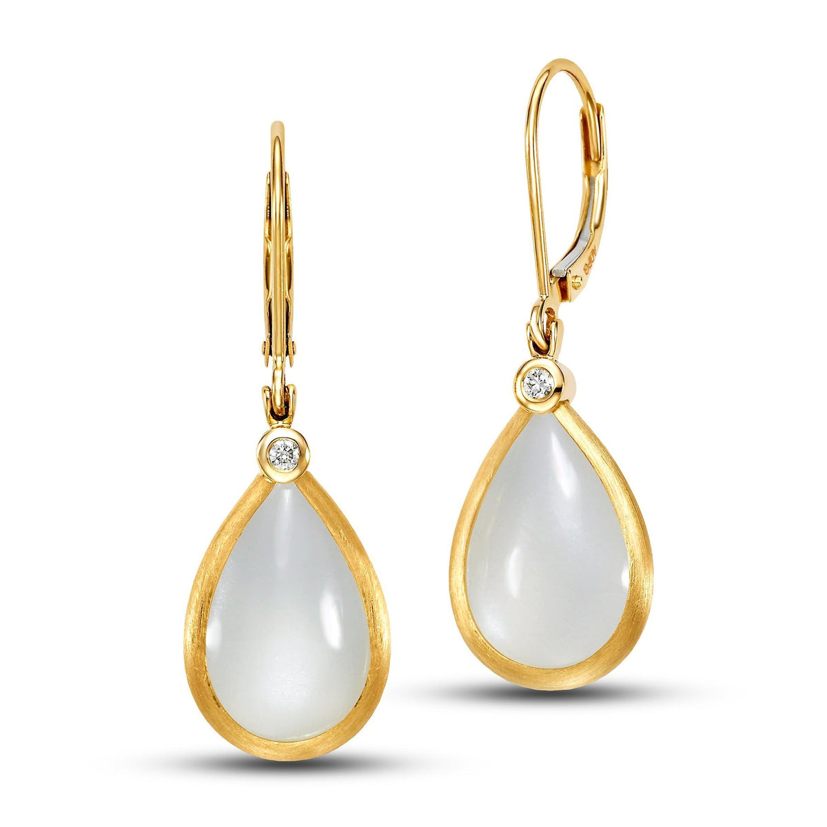 Isaac Westman® moonstone and diamond dangle earrings with shimmering stones and elegant design.