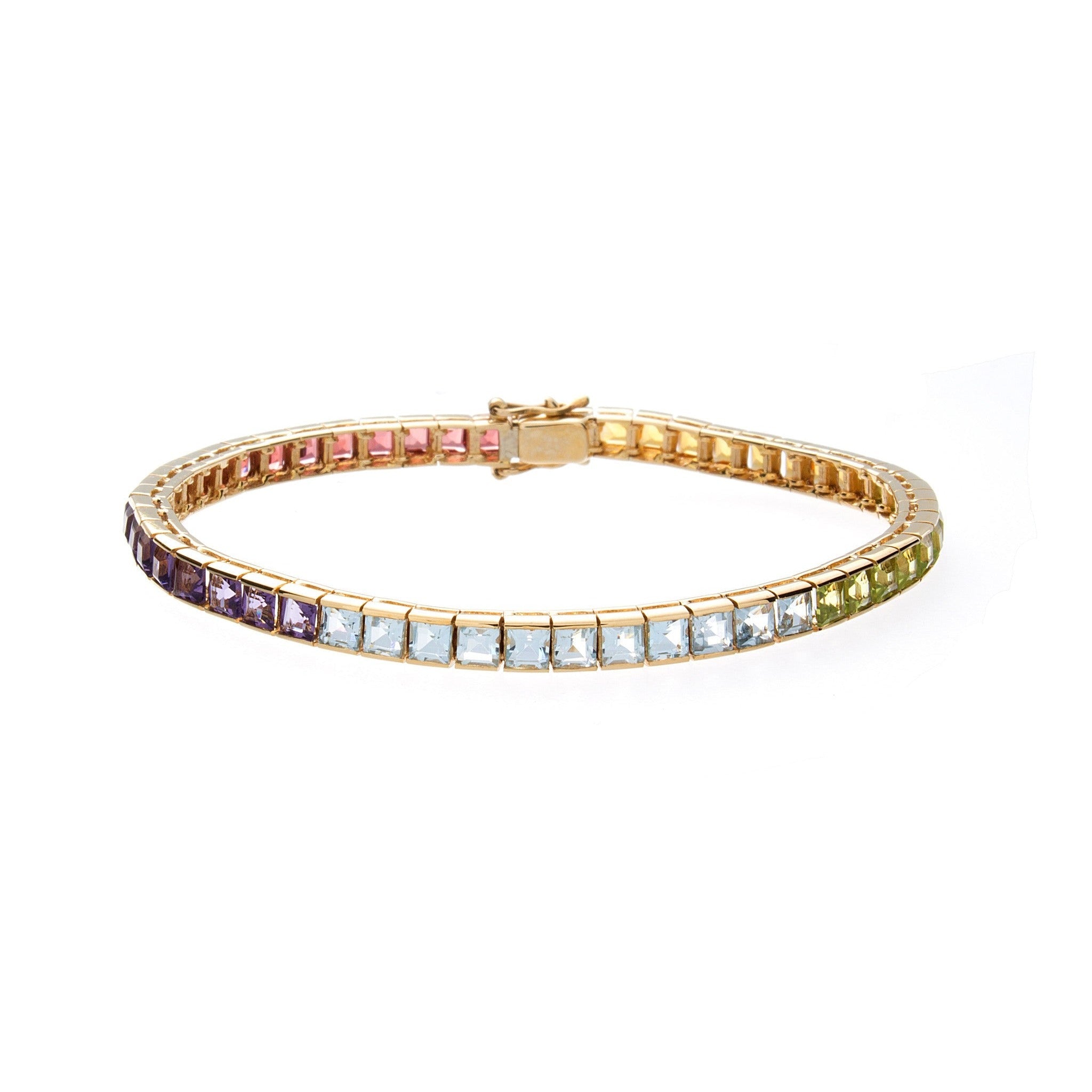Multi-colored Isaac Westman tennis bracelet with vibrant beads and silver clasp, stylish accessory for everyday wear.