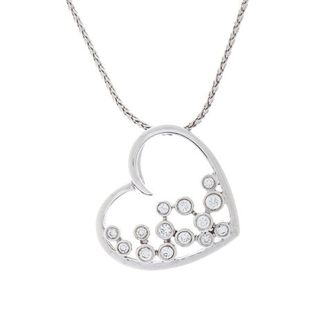 White gold and diamond heart pendant by Isaac Westman, featuring sparkling diamonds in a delicate heart-shaped design.