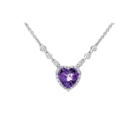 Heart-shaped amethyst and diamond pendant necklace by Isaac Westman featuring a sparkling gemstone and elegant design.