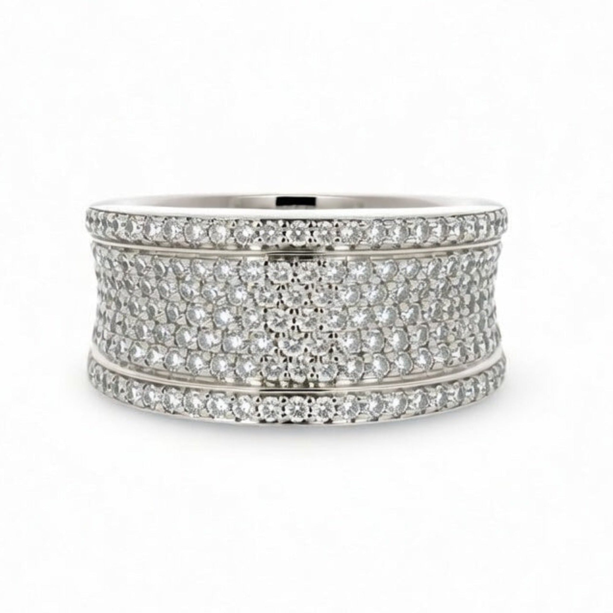 Close-up of ISAAC WESTMAN® Pavé Diamond Ring showcasing sparkling diamonds set in a sleek silver band.