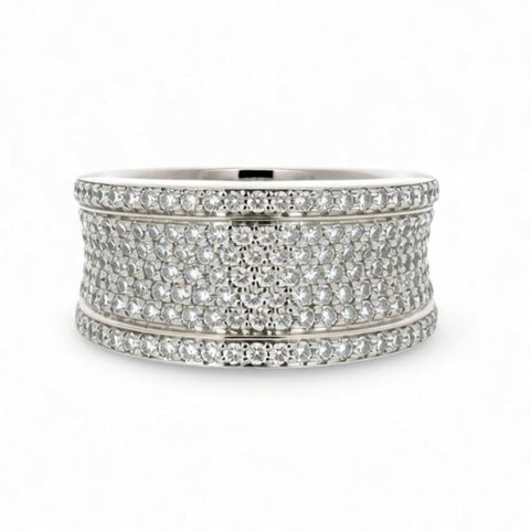Close-up of ISAAC WESTMAN® Pavé Diamond Ring showcasing sparkling diamonds set in a sleek silver band.
