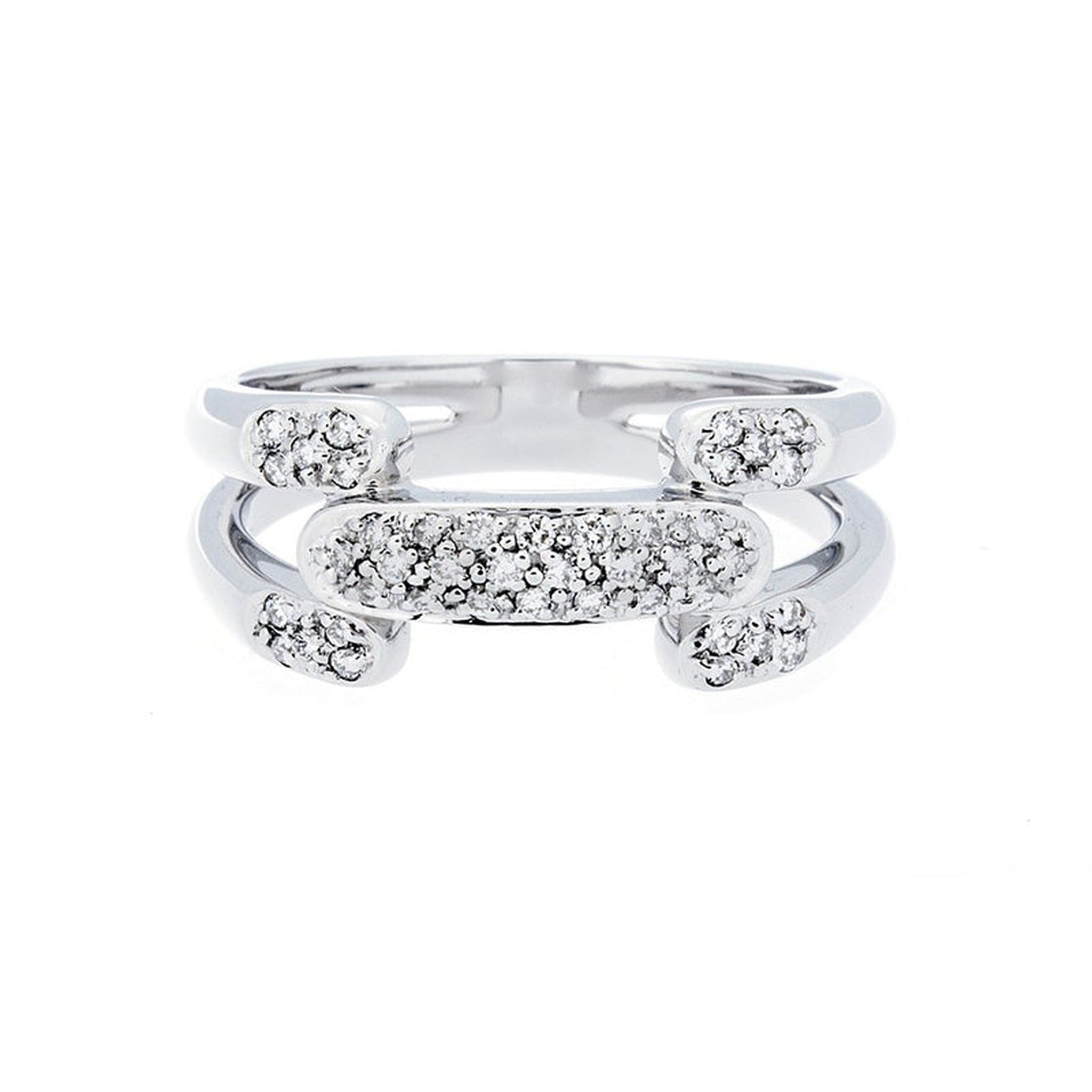 Isaac Westman pave diamond ring with sparkling small diamonds on a sleek silver band, close-up view of the detailed design.