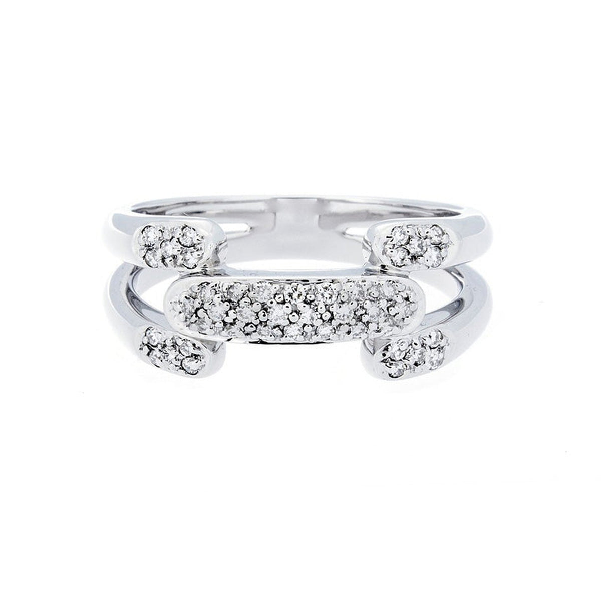 Isaac Westman pave diamond ring with sparkling small diamonds on a sleek silver band, close-up view of the detailed design.