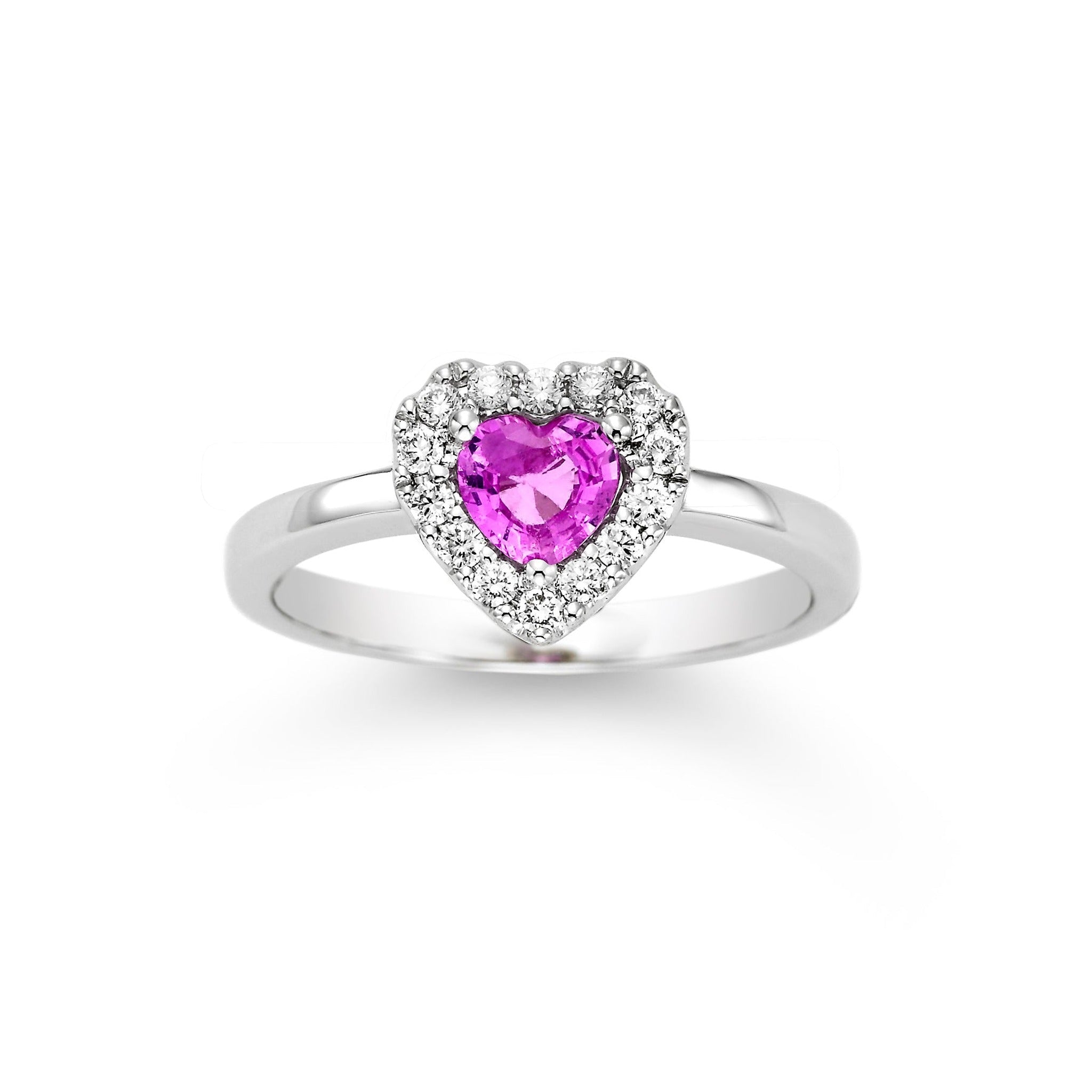 Pink sapphire heart ring by ISAAC WESTMAN® featuring a sparkling pink sapphire gemstone set in a delicate ring band.