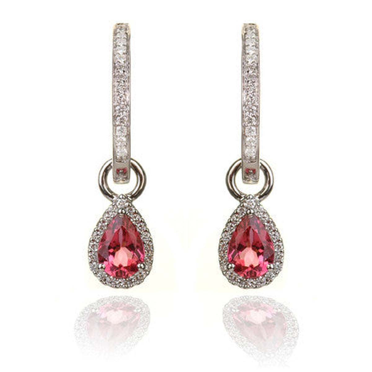 ISAAC WESTMAN® pink tourmaline and 0.33 CTTW diamond earrings featuring vibrant pink stones and sparkling accents.